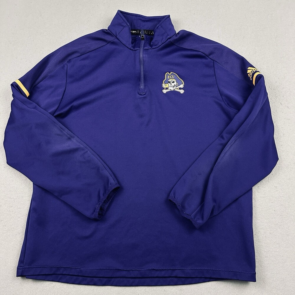 East Carolina Pirates Sweater Men Large Purple 1/4 Zip Adidas Pullover ECU NCAA